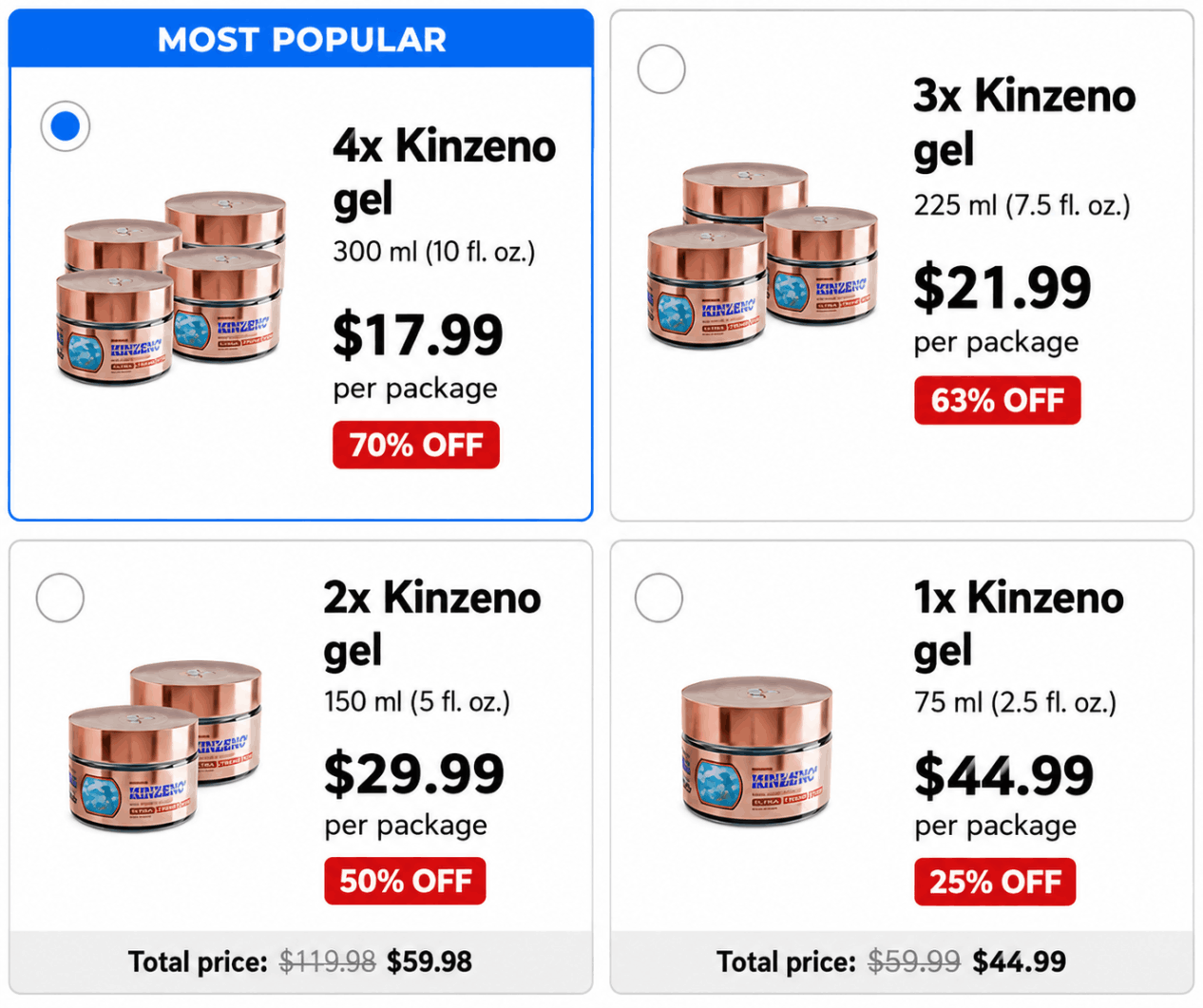 Kinzeno package options — order from the official USA store